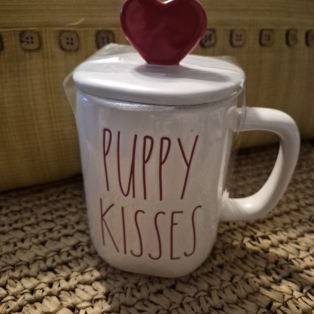 Rae Dunn White Mug with Red Heart Lid - Puppy Kisses